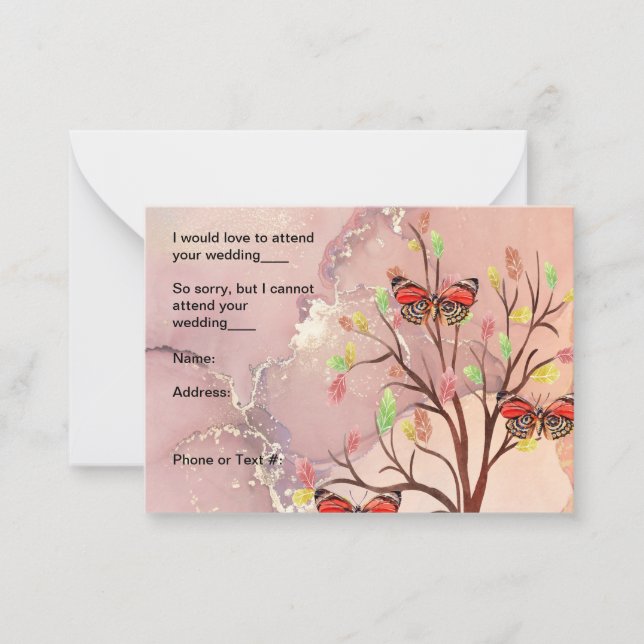 Tarjeta RSVP para diseño de mariposa y árbol de ot (Anverso)