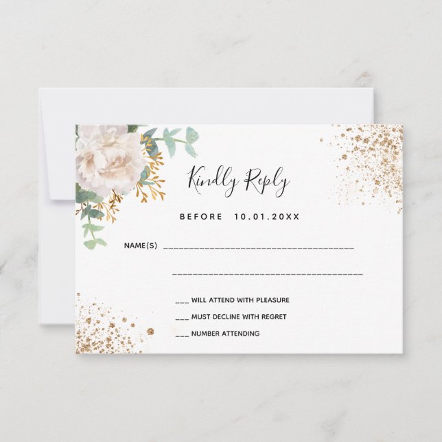 Tarjeta RSVP para el bautismo de eucalipto blanco  (Anverso)