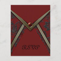 Tarjeta RSVP para el guarnecido de oro de Damask n