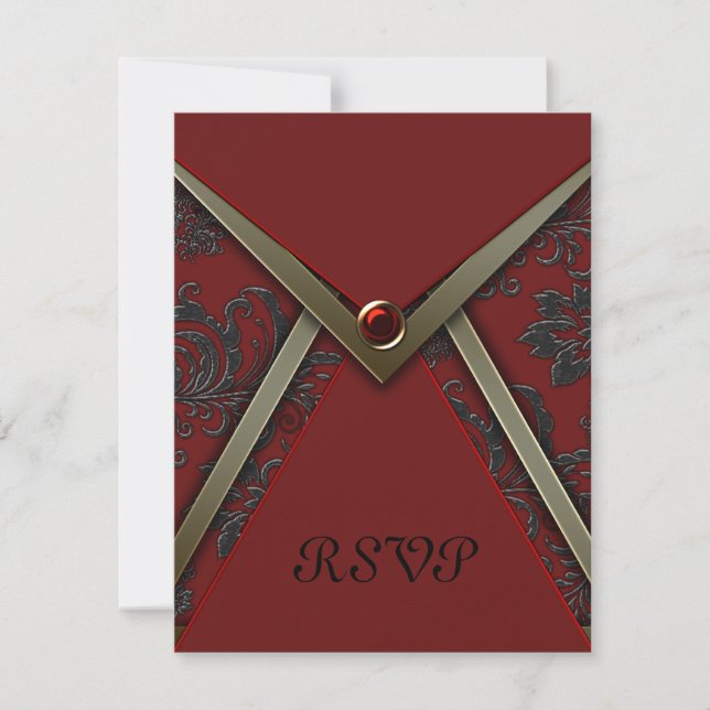 Tarjeta RSVP para el guarnecido de oro de Damask n (Anverso)