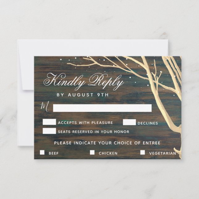 Tarjeta RSVP para el menú Boda de árbol de madera  (Anverso)