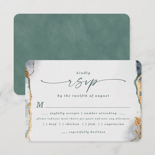 Tarjeta RSVP para Elección de Comida del Boda Verd (Anverso / Reverso)