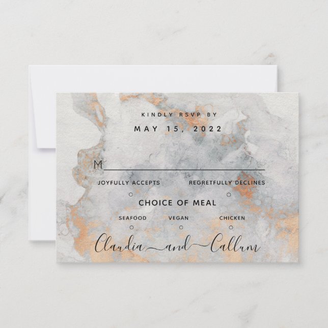 Tarjeta RSVP para elección de comidas de 3 Bodas d (Anverso)
