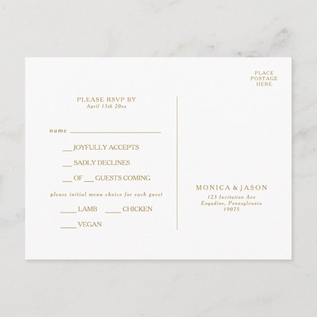 Tarjeta RSVP para elección de menú Minimalista clá (Reverso)
