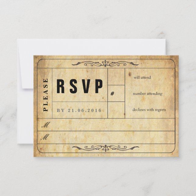 Tarjeta RSVP para entradas de bodas de vintage (Anverso)