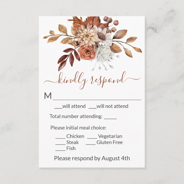 Tarjeta RSVP para envoltura de flores de otoño