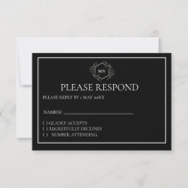 Tarjeta RSVP para Escudos de monograma blanco y ne