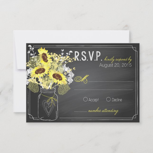 Tarjeta RSVP para girasoles y chalkboard (Anverso)
