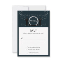 Tarjeta RSVP para hombres Bodas Silver Blue Monogr