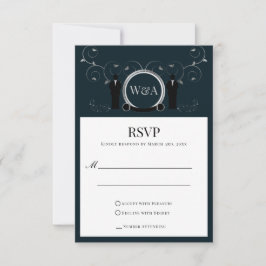 Tarjeta RSVP para hombres Bodas Silver Blue Monogr