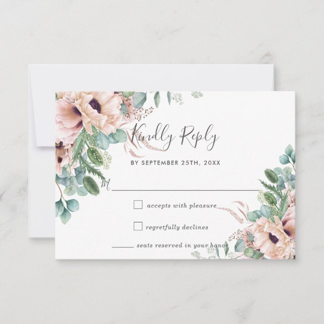 Tarjeta RSVP para la boda de eucalipto de las flor (Anverso)