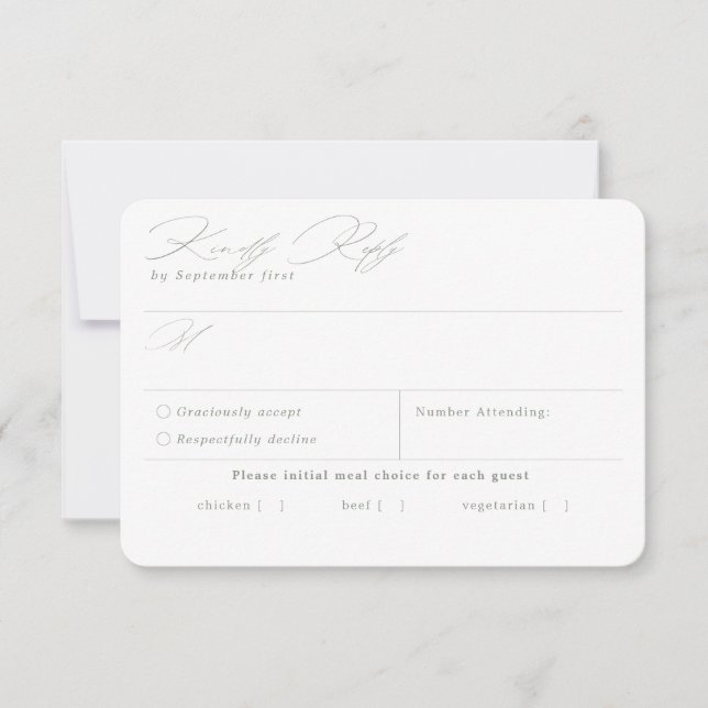 Tarjeta RSVP para la elección de comida blanca del (Anverso)