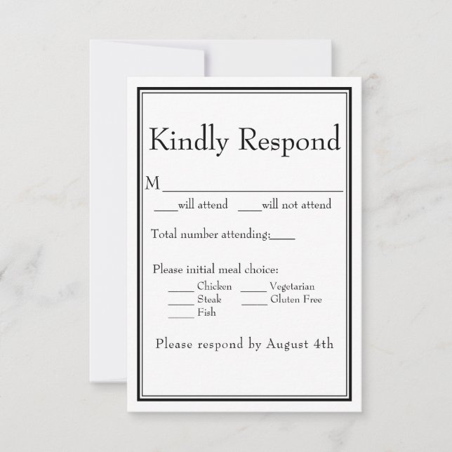 Tarjeta RSVP para la elección de comida blanca mín (Anverso)