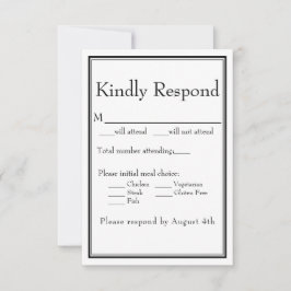 Tarjeta RSVP para la elección de comida blanca mín