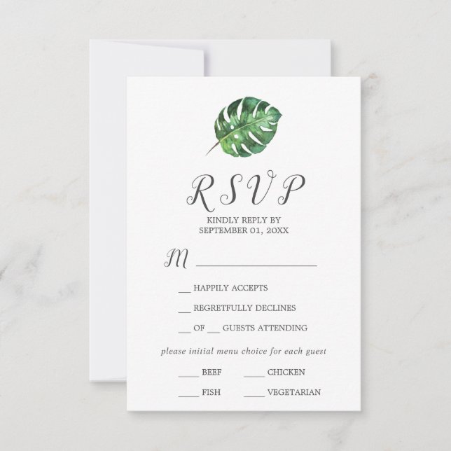Tarjeta RSVP para la elección del menú de la Palm  (Anverso)