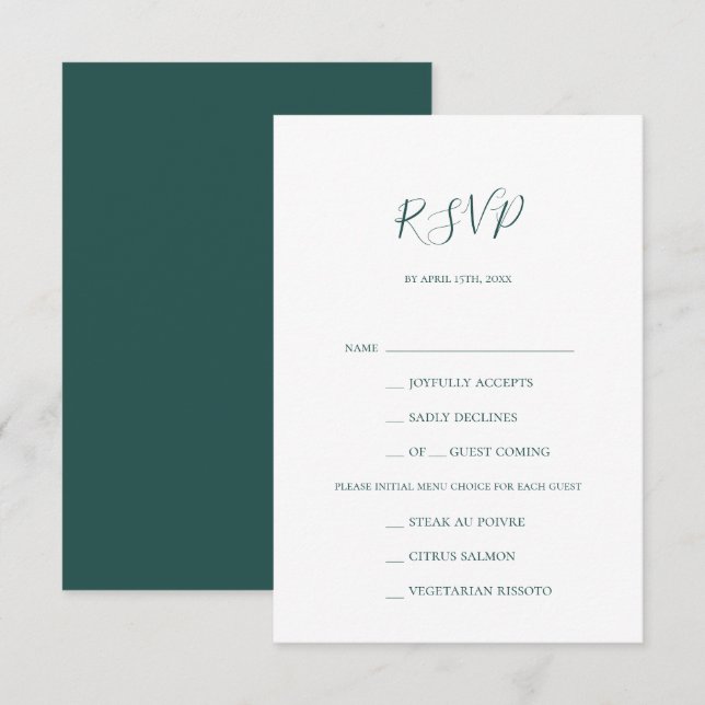 Tarjeta RSVP para la elección del menú verde oscur (Anverso / Reverso)