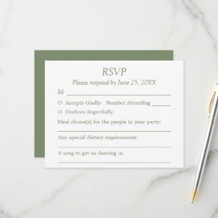 Tarjeta RSVP para las opciones de los invitados de