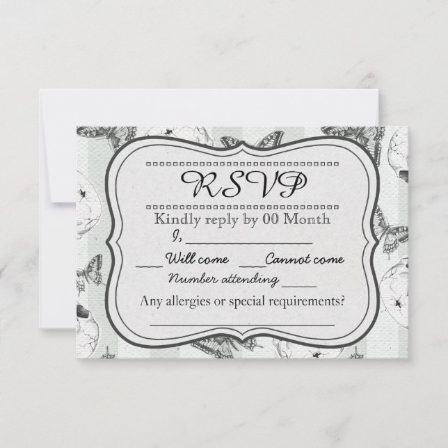 Tarjeta RSVP para mariposas y cráneos (Anverso)