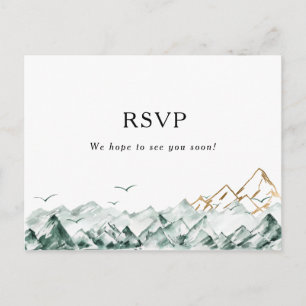 Tarjeta RSVP para menú de montaña verde y dorado