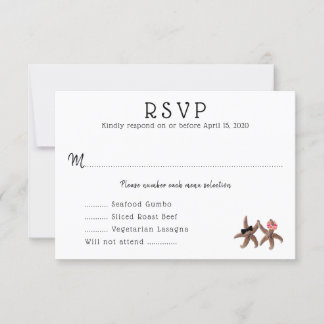 Tarjeta RSVP para menú Starfish Bride n Groom Comi