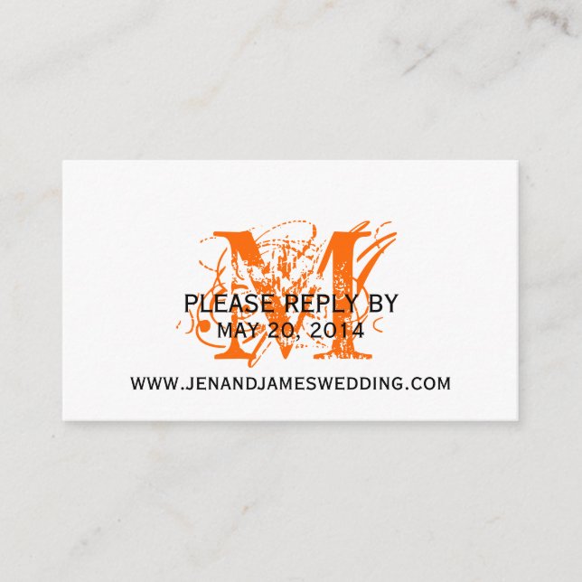 Tarjeta RSVP para Monograma de Moda de Naranja de  (Anverso)