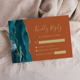 Tarjeta RSVP para Naranja de Boda con Agate de Oro