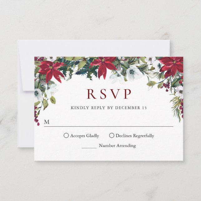 Tarjeta RSVP para Navidades florales de Poinsettia (Anverso)
