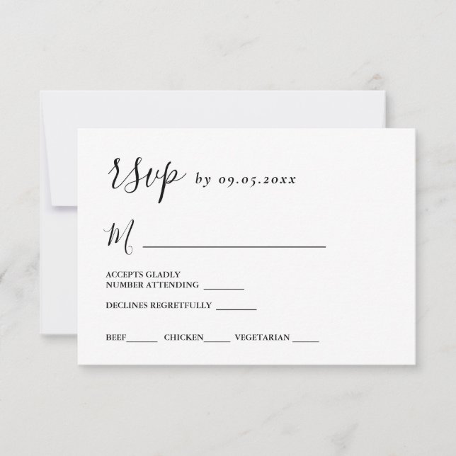 Tarjeta RSVP para opciones de comidas Boda simple  (Anverso)