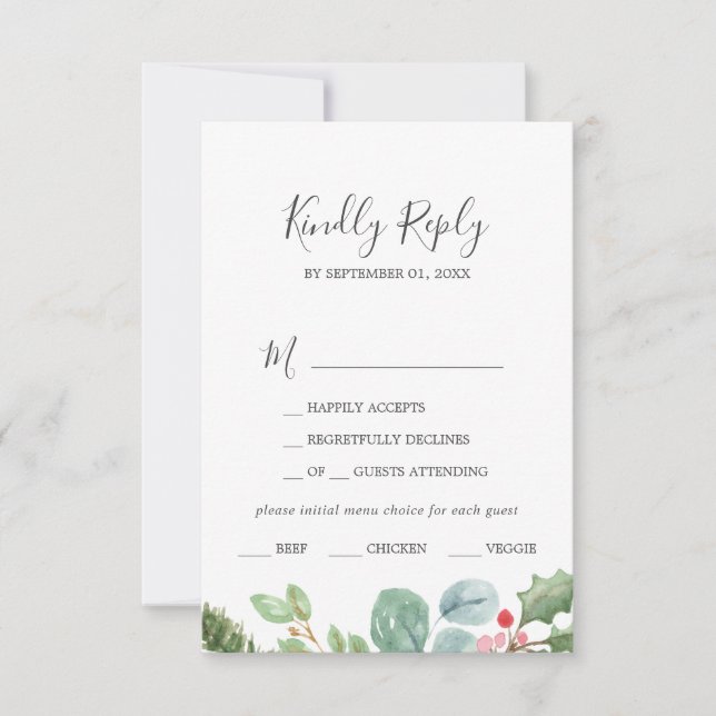 Tarjeta RSVP para opciones de menú de navidades y  (Anverso)
