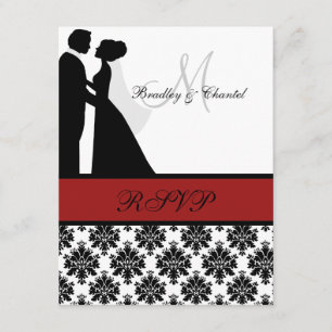 Tarjeta RSVP para parejas de Boda negro y rojo