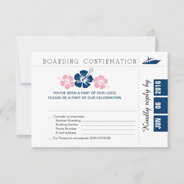 Tarjeta RSVP para pases de crucero con Hibiscus (Anverso)