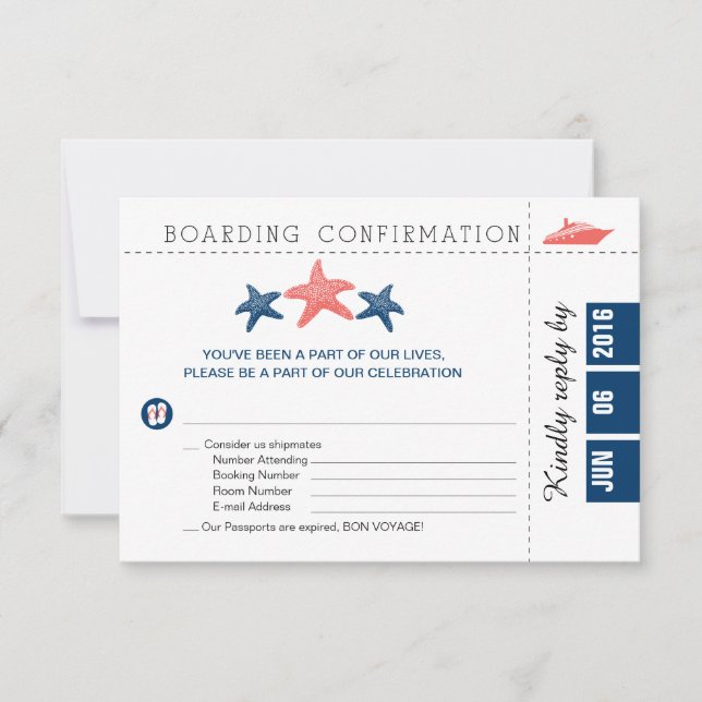 Tarjeta RSVP para pases de crucero con Starfish (Anverso)