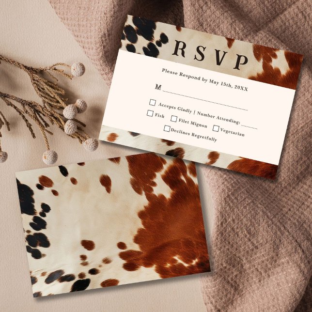 Tarjeta RSVP para Piel de vaca de Boda occidental (Subido por el creador)
