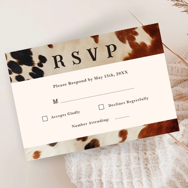 Tarjeta RSVP para Piel de vaca de Boda occidental (Subido por el creador)