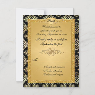 Tarjeta RSVP para Purpurinas de Black, Gold FAUX