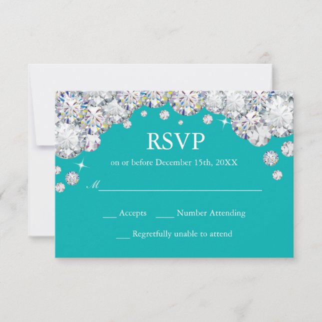 Tarjeta RSVP para Purpurinas de diamantes verde az (Anverso)