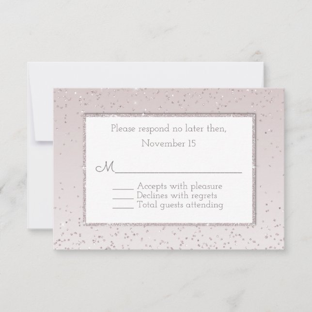 Tarjeta RSVP para Rosa Rubor Purpurina y boda bril (Anverso)