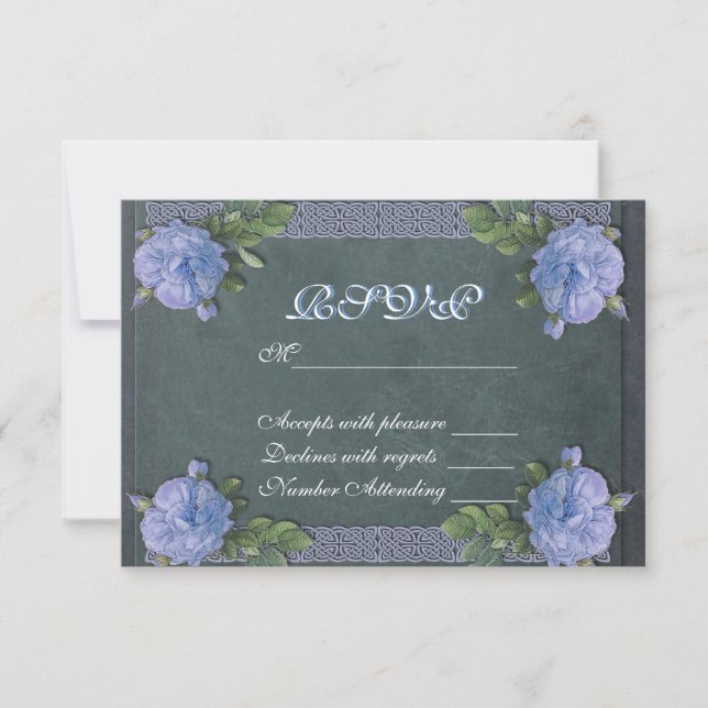 Tarjeta RSVP para rosas azul vintage (Anverso)