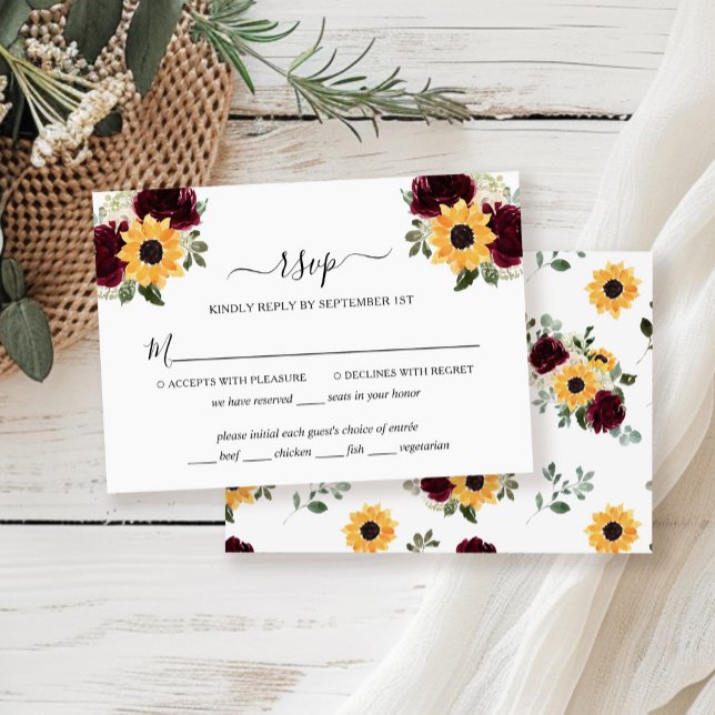 Tarjeta RSVP para Rosas de girasol Boda Rústica (Subido por el creador)