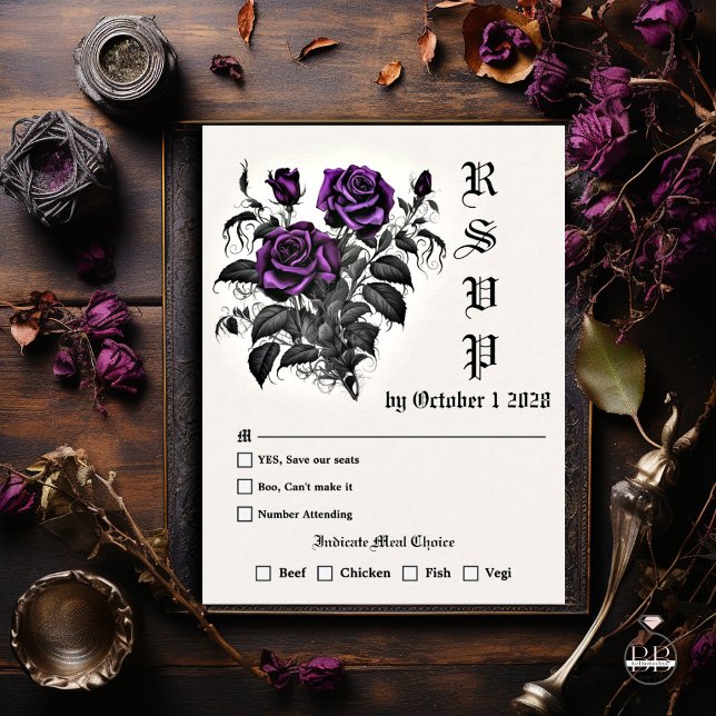 Tarjeta RSVP para Rosas de gótico Ametista Profund (Subido por el creador)