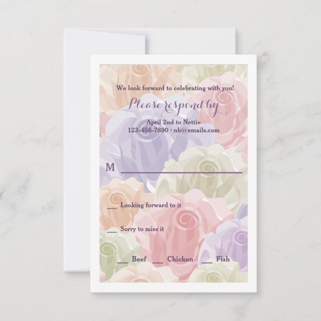 Tarjeta RSVP para Rosas Pastel (Anverso)