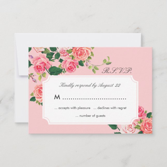 Tarjeta RSVP para Rosas Vintage Wedding (Anverso)