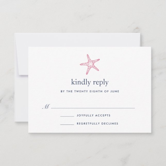 Tarjeta RSVP para Starfish Rosa y Naval (Anverso)