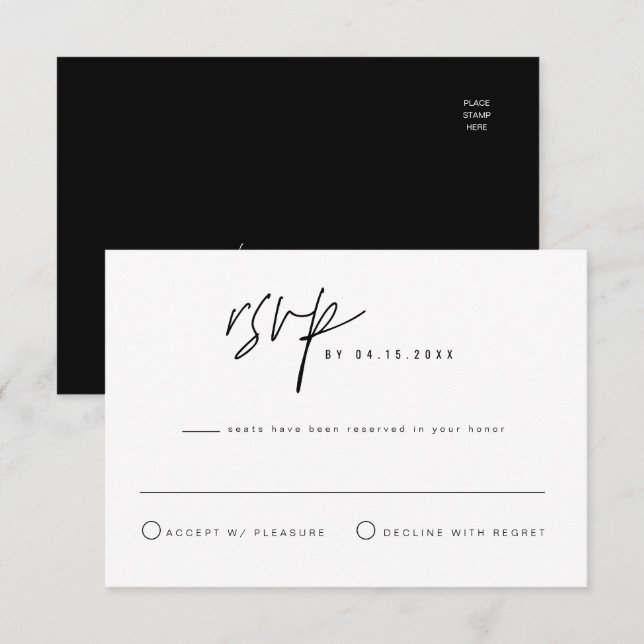Tarjeta RSVP para tarjeta blanca negrita negra HAR (Anverso / Reverso)