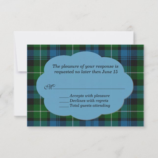 Tarjeta RSVP para Tartan Plaid Sky Blue & Green La (Anverso)