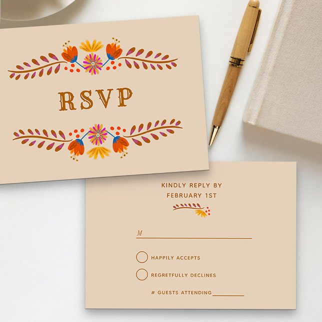 Tarjeta RSVP para tipografía occidental floral mex (RSVP card with western theme from my Mexican Floral Quinceanera collection)
