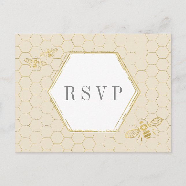 Tarjeta RSVP Personalizado de patrón de oro de cre (Anverso)
