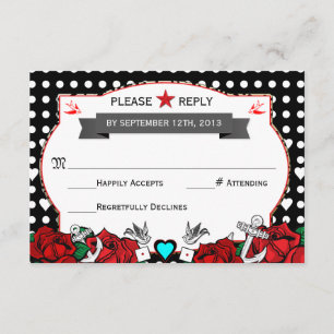 Tarjeta Rsvp Polka Dot Tattoo Rockabilly Wedding