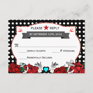 Tarjeta Rsvp Polka Dot Tattoo Rockabilly Wedding