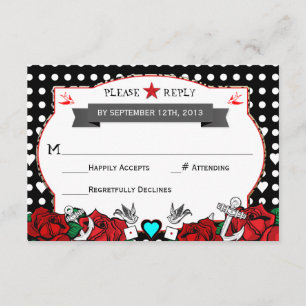 Tarjeta Rsvp Polka Dot Tattoo Rockabilly Wedding